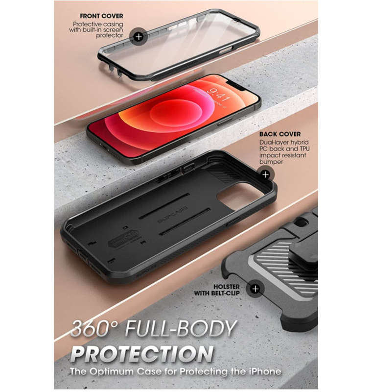 IPHONE 13 PRO FULL BODY RUGGED PROTECTIVE CASE WITH SCREEN PROTECTOR BLACK | SUPCASE