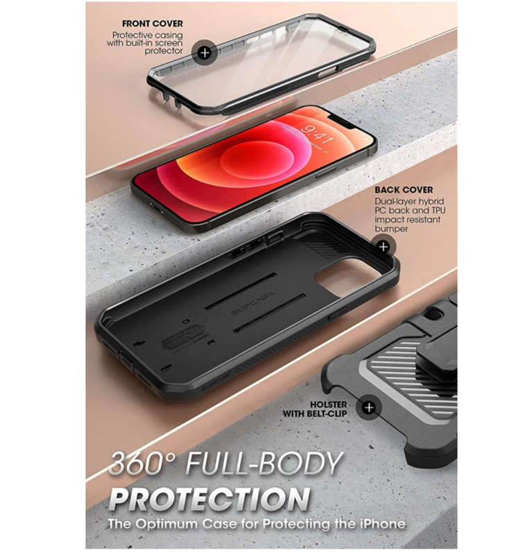 IPHONE 13 PRO MAX FULL BODY RUGGED PROTECTIVE CASE WITH SCREEN PROTECTOR BLACK | SUPCASE