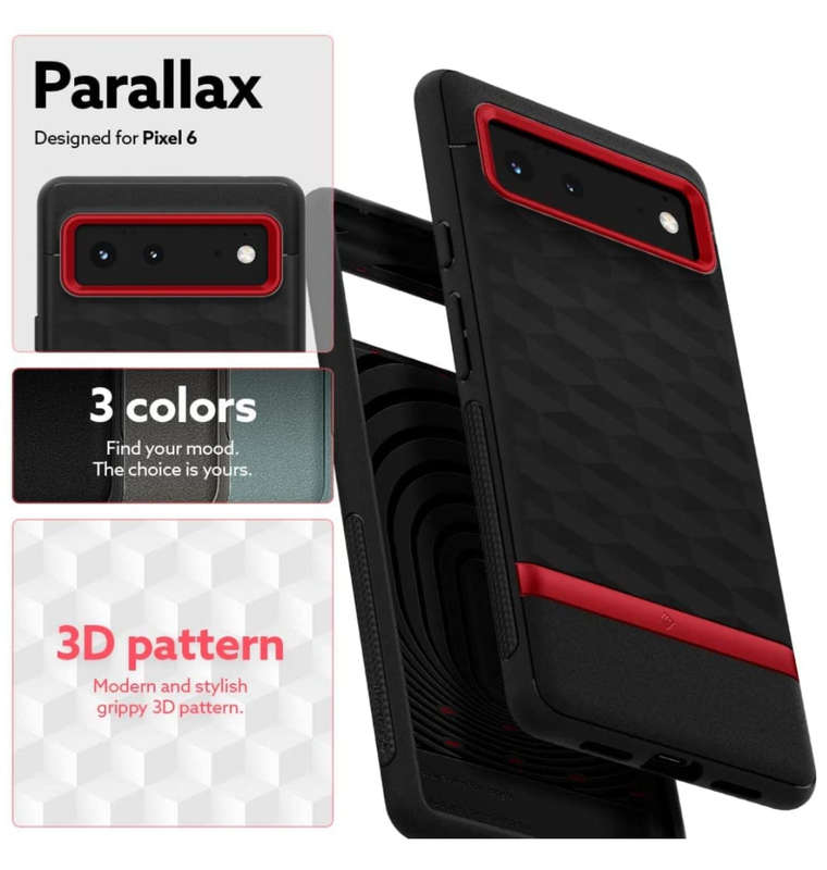 GOOGLE PIXEL 6 PREMIUM PARALLAX SERIES PROTECTIVE CASE BLACK/RED | CASEOLOGY