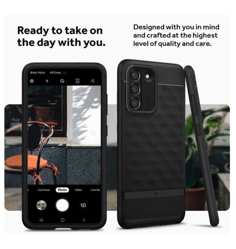 SAMSUNG GALAXY S21 FE PREMIUM PARALLAX SERIES PROTECTIVE CASE MATTE BLACK | CASEOLOGY