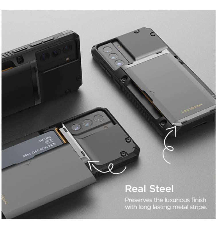 SAMSUNG GALAXY S21 FE PREMIUM RUGGED DAMDA GLIDE CARD CASE BLACK | VRS DESIGN