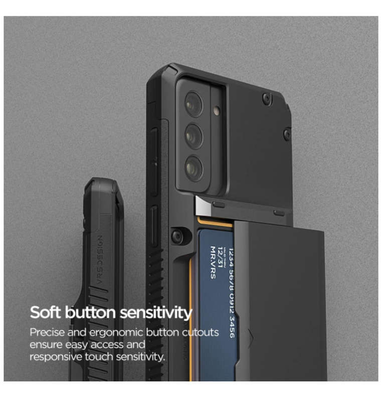 SAMSUNG GALAXY S21 FE PREMIUM RUGGED DAMDA GLIDE CARD CASE BLACK | VRS DESIGN