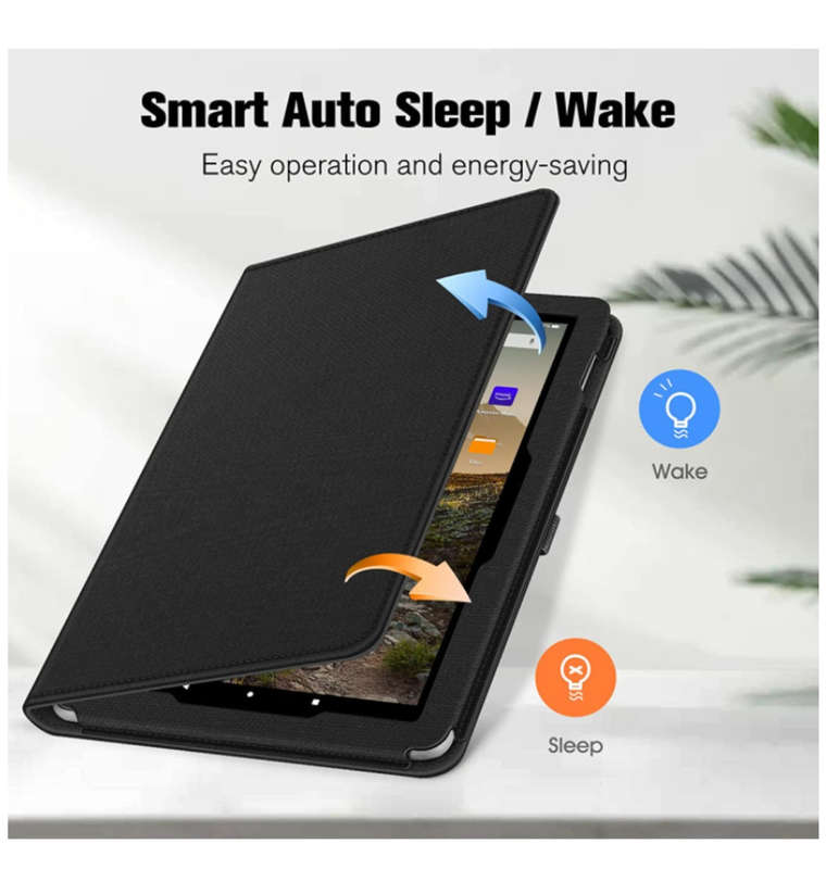 AMAZON FIRE HD 10" TABLET (2021) SLIM PU LEATHER SMART STAND COVER BLACK
