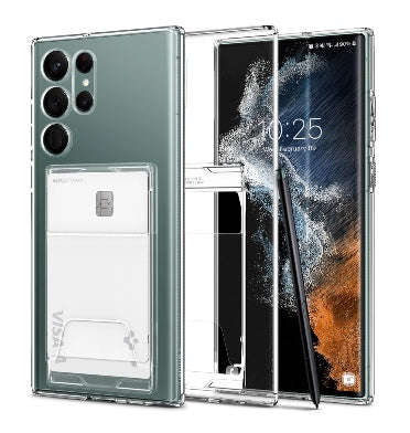 SAMSUNG GALAXY S22 ULTRA PREMIUM SLIM ARMOR DUAL SLOT CARD CASE CRYSTAL CLEAR | SPIGEN