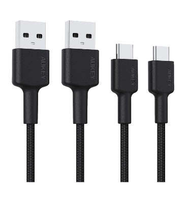 USB-C TO USB BRAIDED NYLON FAST CHARGING CABLE 2M BLACK 2PK | AUKEY