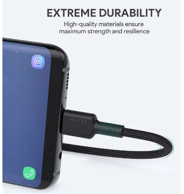USB-C TO USB BRAIDED NYLON FAST CHARGING CABLE 2M BLACK 2PK | AUKEY