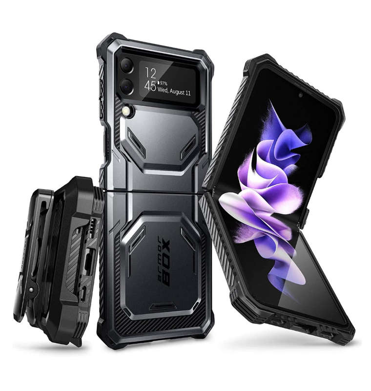 SAMSUNG GALAXY Z FLIP 4 PREMIUM FULL BODY ARMORBOX PROTECTIVE HOLSTER CASE BLACK | I-BLASON
