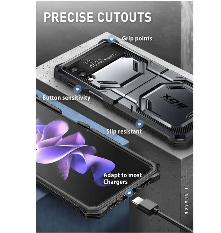 SAMSUNG GALAXY Z FLIP 4 PREMIUM FULL BODY ARMORBOX PROTECTIVE HOLSTER CASE BLACK | I-BLASON