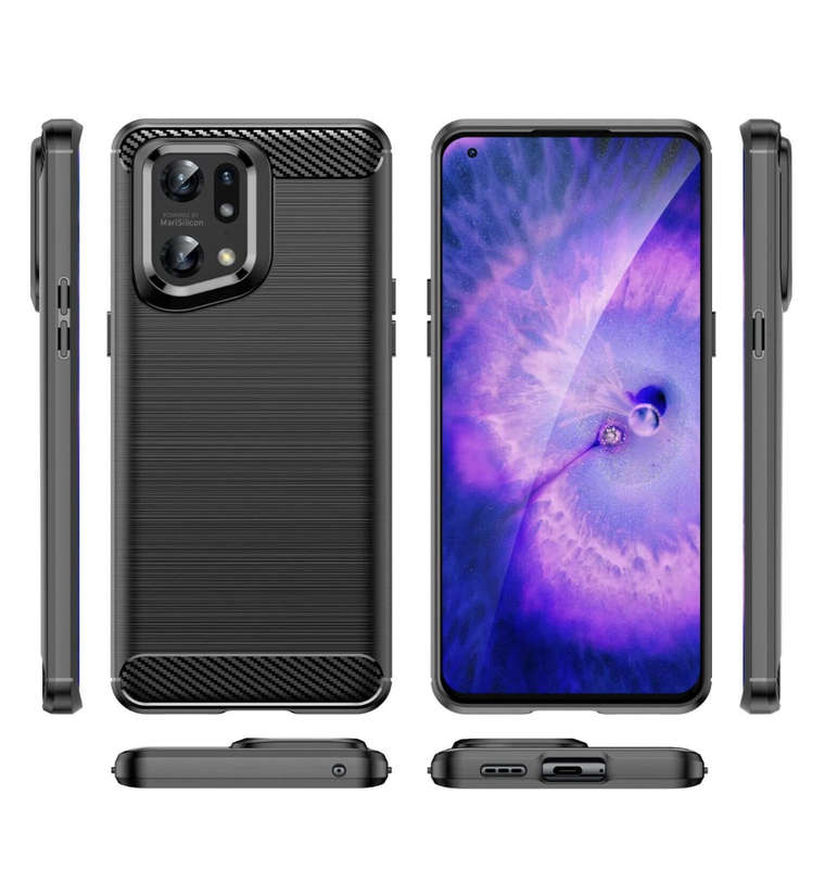 OPPO FIND X5 PRO SLIM TPU CARBON FIBRE TEXTURED BUMPER CASE BLACK
