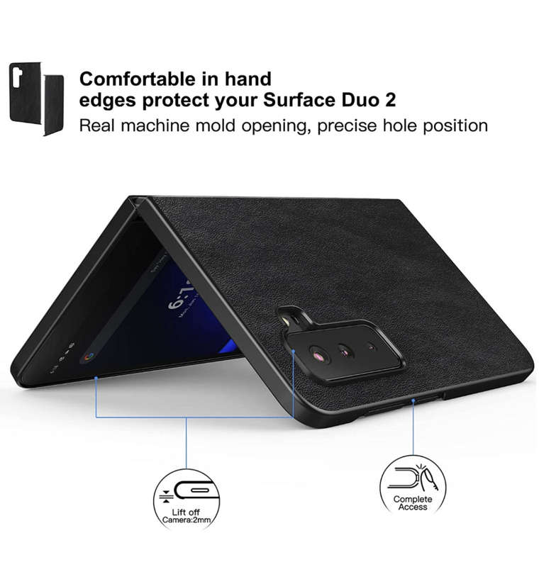 MICROSOFT SURFACE DUO 2 SLIM PU LEATHER PROTECTIVE CASE BLACK | FOLUU