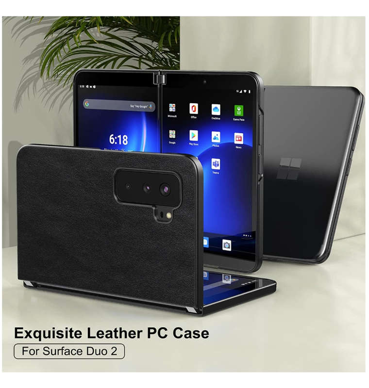 MICROSOFT SURFACE DUO 2 SLIM PU LEATHER PROTECTIVE CASE BLACK | FOLUU