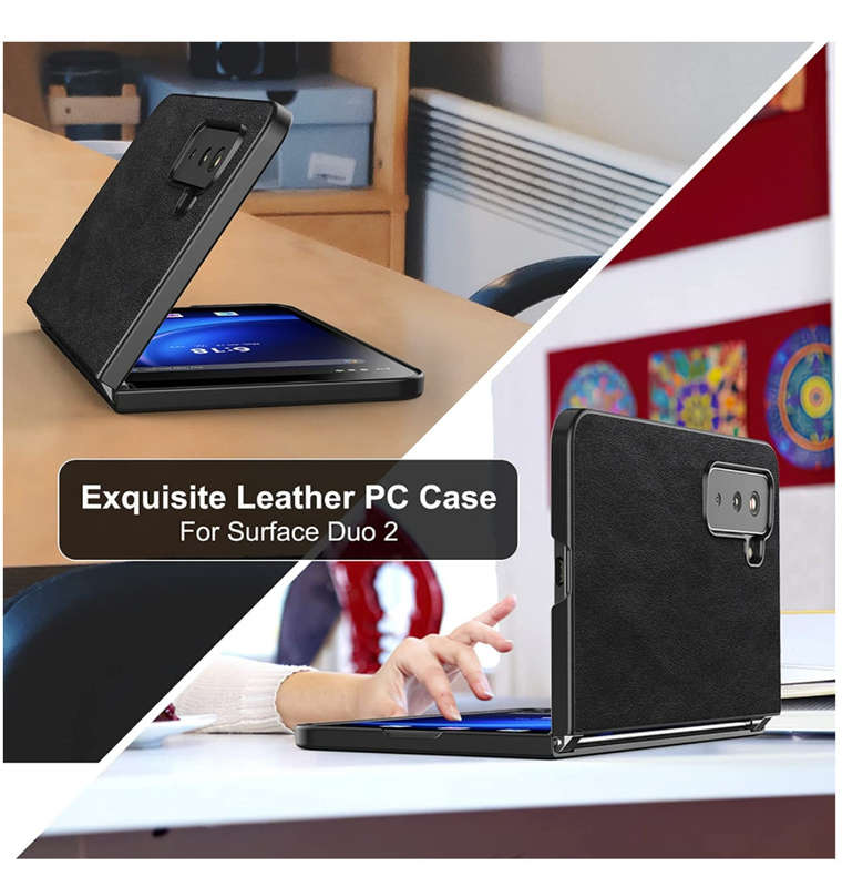 MICROSOFT SURFACE DUO 2 SLIM PU LEATHER PROTECTIVE CASE BLACK | FOLUU