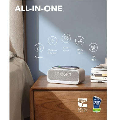 ANKER SOUNDCORE WAKEY BLUETOOTH SPEAKER WITH ALARM CLOCK/RADIO/WHITE NOISE/WIRELESS CHARGER WHITE
