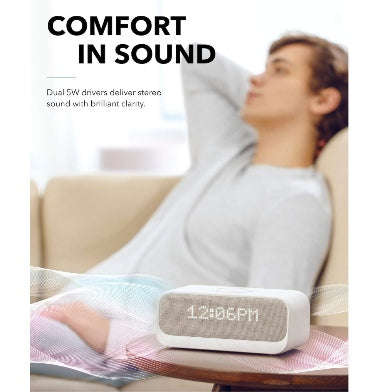 ANKER SOUNDCORE WAKEY BLUETOOTH SPEAKER WITH ALARM CLOCK/RADIO/WHITE NOISE/WIRELESS CHARGER WHITE