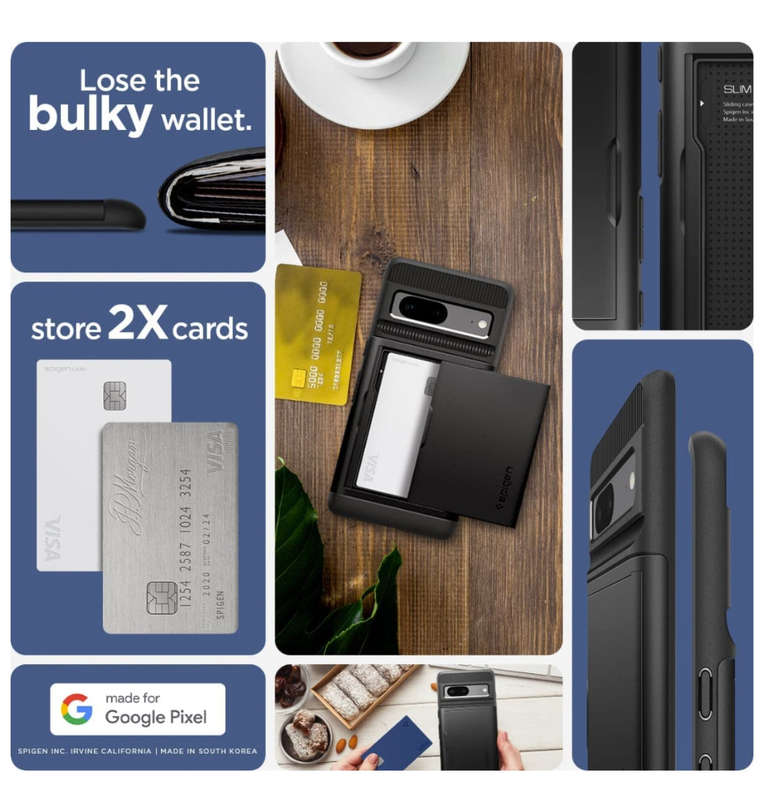 GOOGLE PIXEL 7 PREMIUM SLIM ARMOR CARD CASE BLACK | SPIGEN