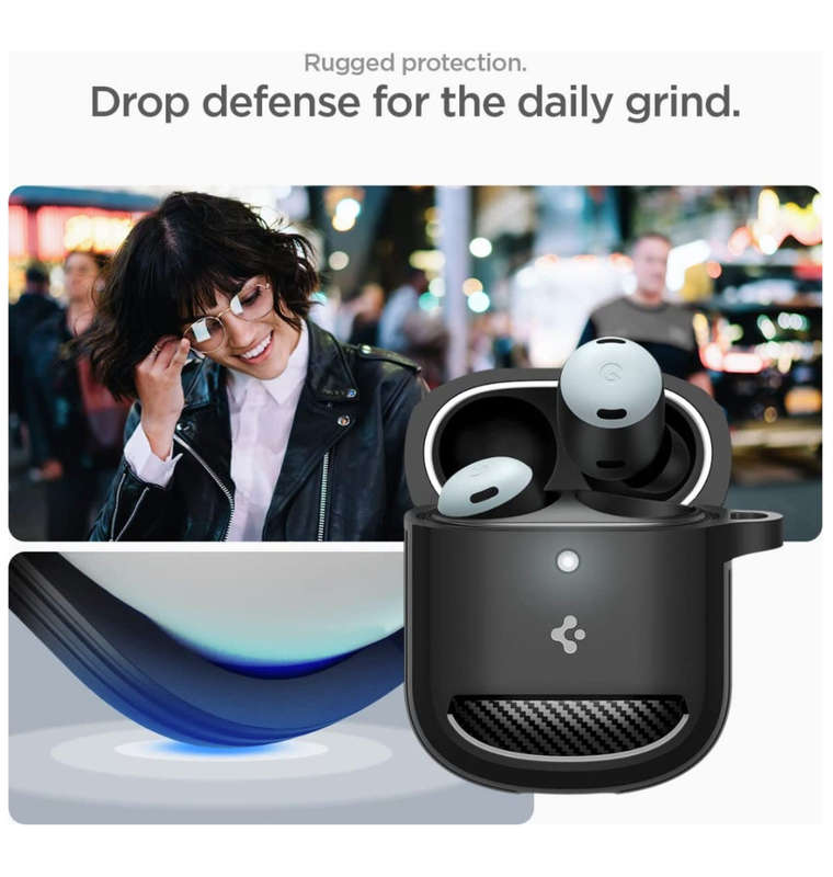 GOOGLE PIXEL BUDS PRO PREMIUM RUGGED ARMOR CASE BLACK | SPIGEN