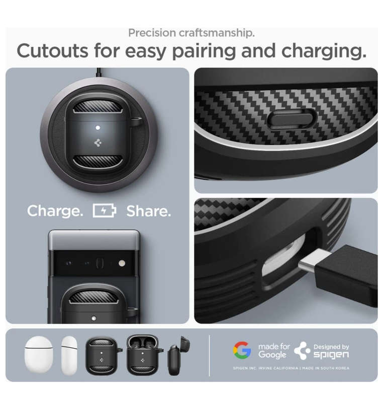 GOOGLE PIXEL BUDS PRO PREMIUM RUGGED ARMOR CASE BLACK | SPIGEN