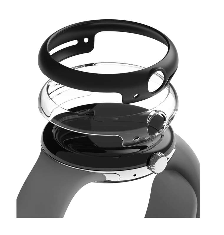 GOOGLE PIXEL WATCH PREMIUM SLIM PROTECTIVE CASE BLACK/CLEAR 2PK | RINGE