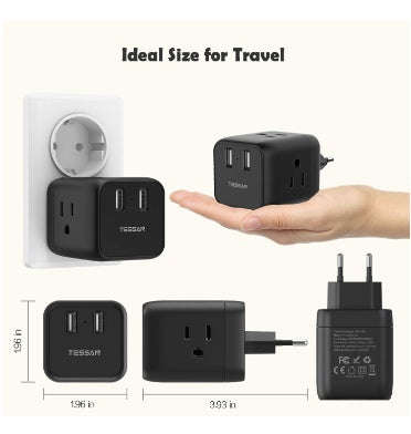 EUROPEAN 5in1/USA TRAVEL PLUG ADAPTER WITH USB PORT | TESSAN