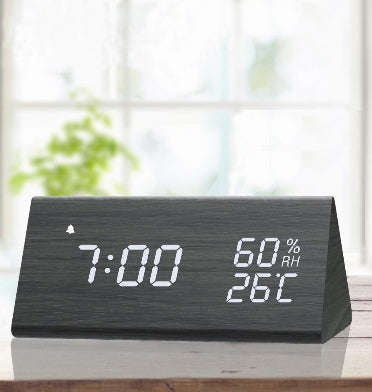 WOODEN DIGITAL LED ALARM CLOCK BLACK