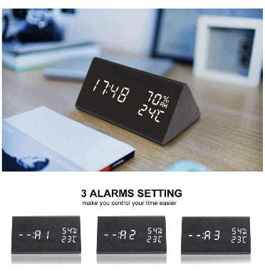 WOODEN DIGITAL LED ALARM CLOCK BLACK