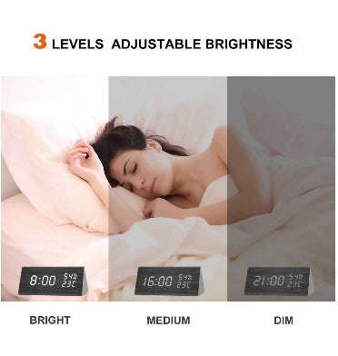 WOODEN DIGITAL LED ALARM CLOCK BLACK