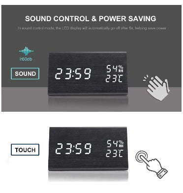 WOODEN DIGITAL LED ALARM CLOCK BLACK
