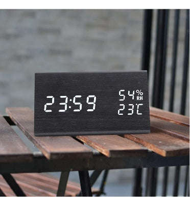 WOODEN DIGITAL LED ALARM CLOCK BLACK