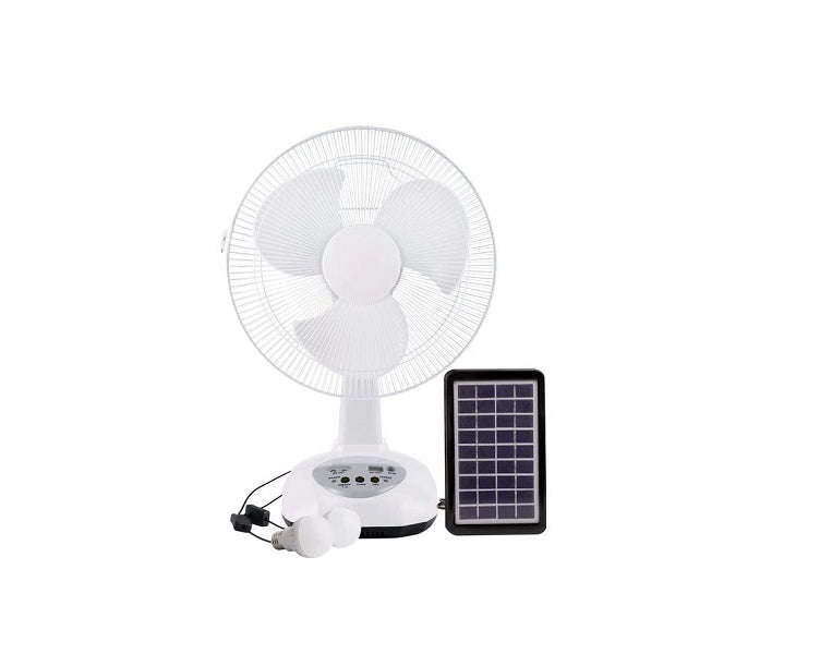 12-inch Rechargeable Fan With 2 LED Lights - Solar or AC/DC