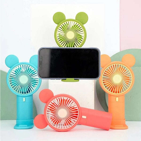 Mini Rechargeable Cartoon Fan With Phone Holder Base