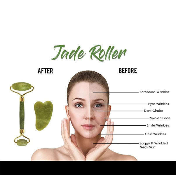Natural Jade Stone Massage Roller and Gua-Sha Massager For The Face