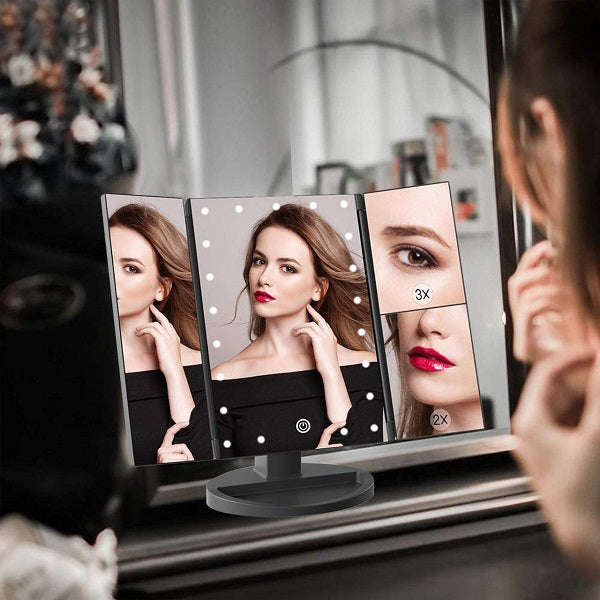 Desktop Mirror with LED Light + Magnifiers