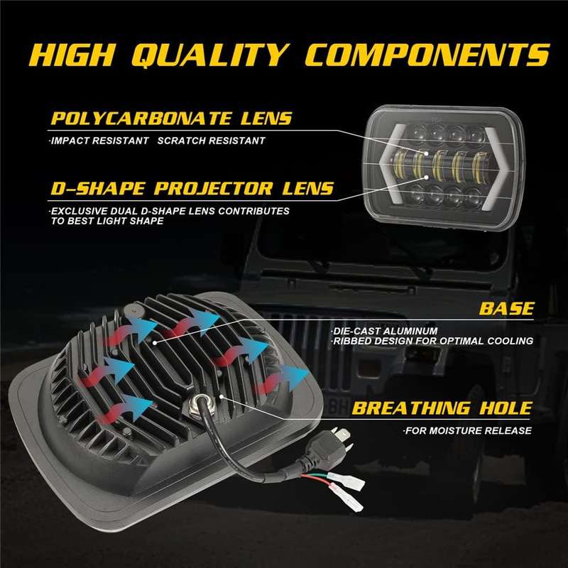 300W 7 inch LED Car Headlight Aluminum Shell Square (Single)