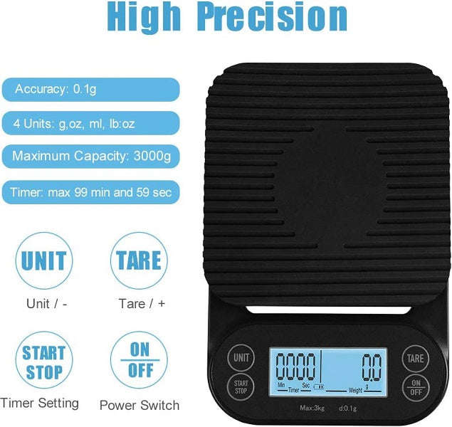 3kg/0.1g Digital Coffee Scale With LCD Backlight