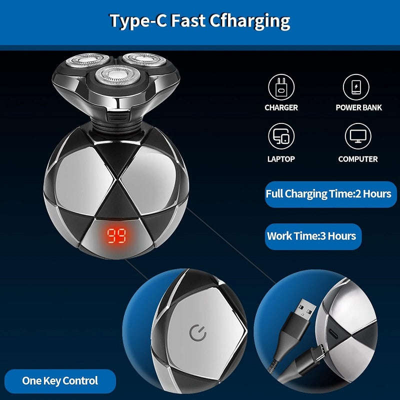 USB Rechargeable 5W Round Shaver With Digital Display