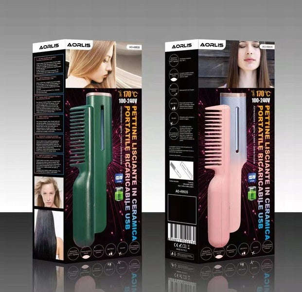 Rechargeable Portable Ceramic Heated Comb Iron
