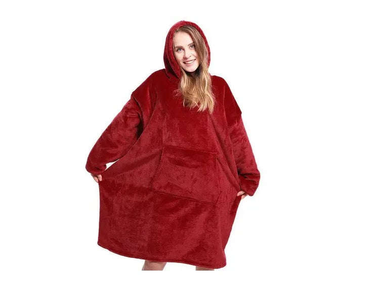 Huggle Hoodie, Ultra Plush Blanket, One Size fit all - Maroon