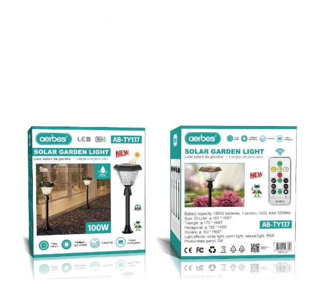 Solar Powered Garden Light RGB + White & Warm White With Remote Control