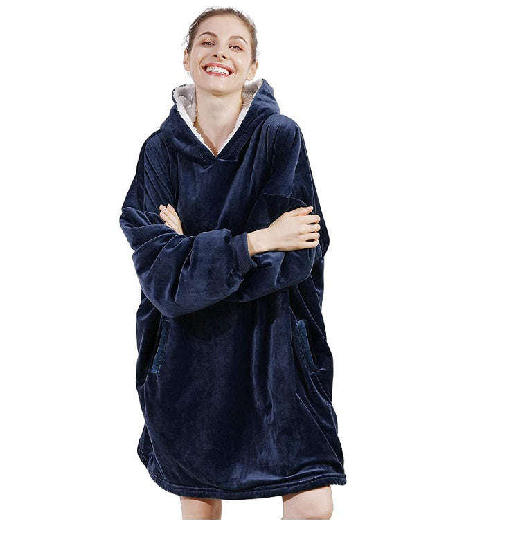 Huggle Hoodie, Ultra Plush Blanket, One Size fit all - Navy Blue