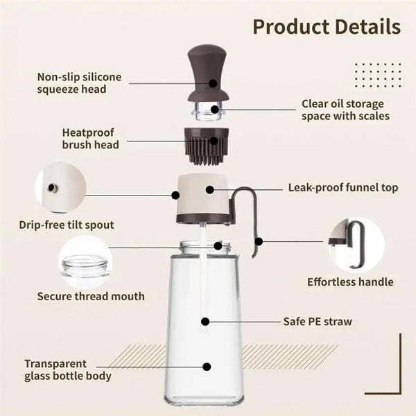 630ml Assorted Color Glass Seasoning Bottle With Pastry Oil Brush For Cooking And Baking