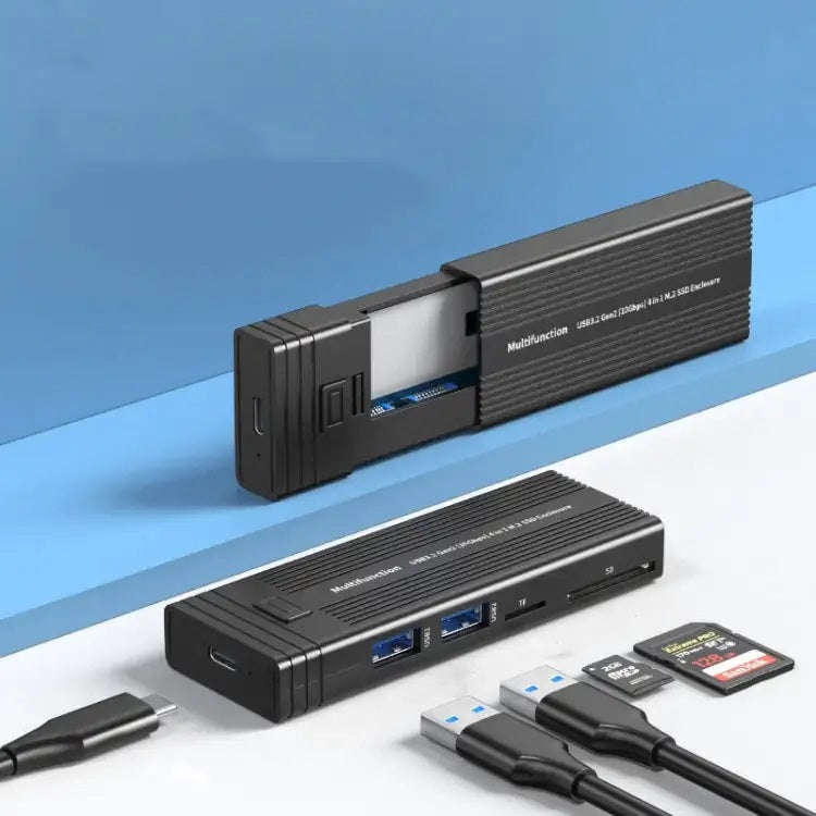 M.2 NVME SATA SSD Enclosure Adapter With 4 In 1 Hub USB 3.2 Gen 2 10Gbps