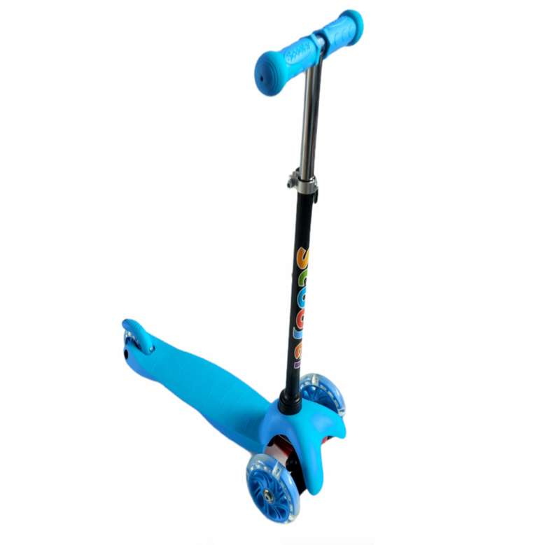 Kids Scooter, T-Bar Scooter, Light Up Wheels, Back Brake, 3 Wheels. Blue.