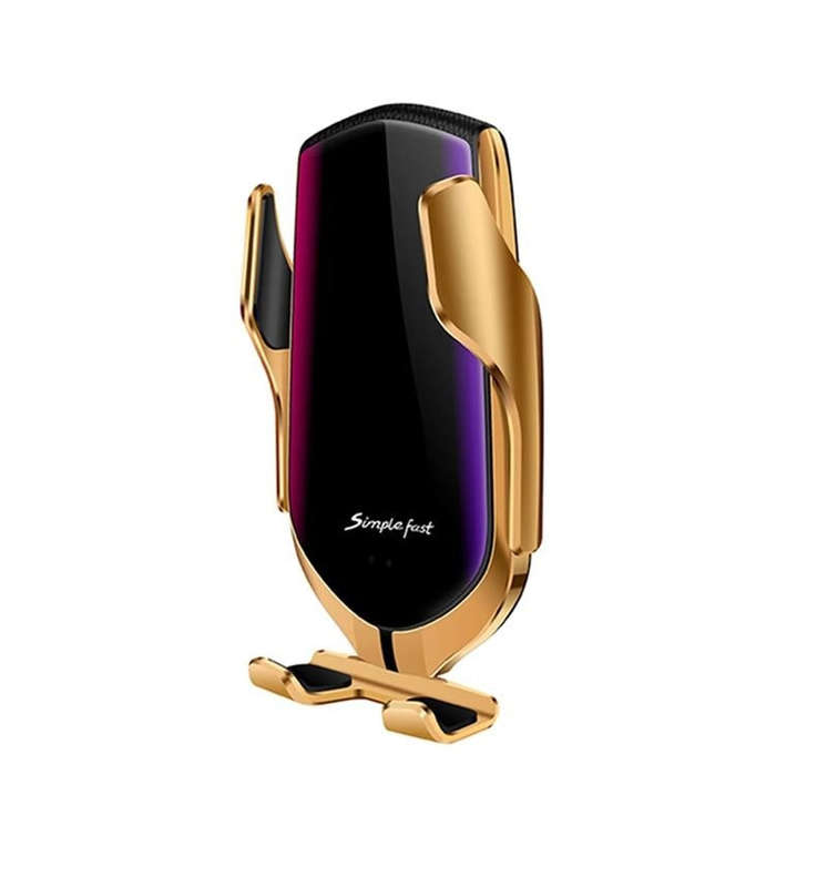 Smart Sensor Wireless Fast Charging Car Charger with 360 Rotation (Gold)