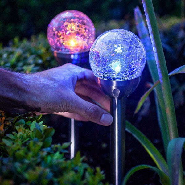 4pcs Cracked Glass Ball Solar Powered Spike Light