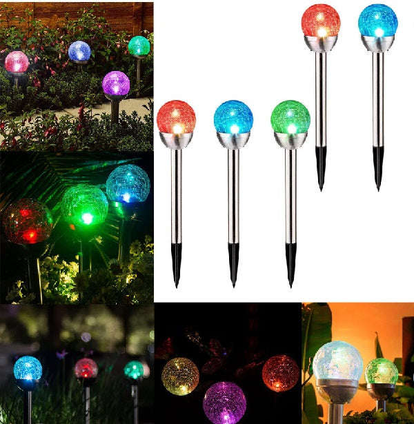 4pcs Cracked Glass Ball Solar Powered Spike Light