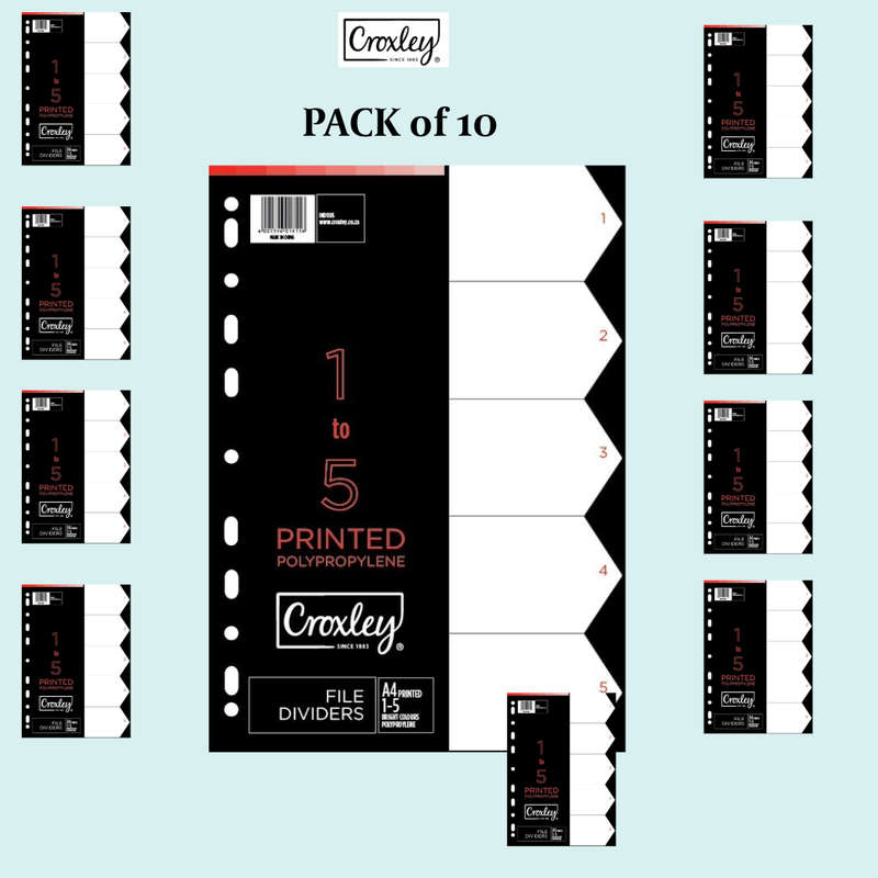 CROXLEY Indices Polypropylene - Printed 1-5 Divider Set (IND1105) Pack of 10