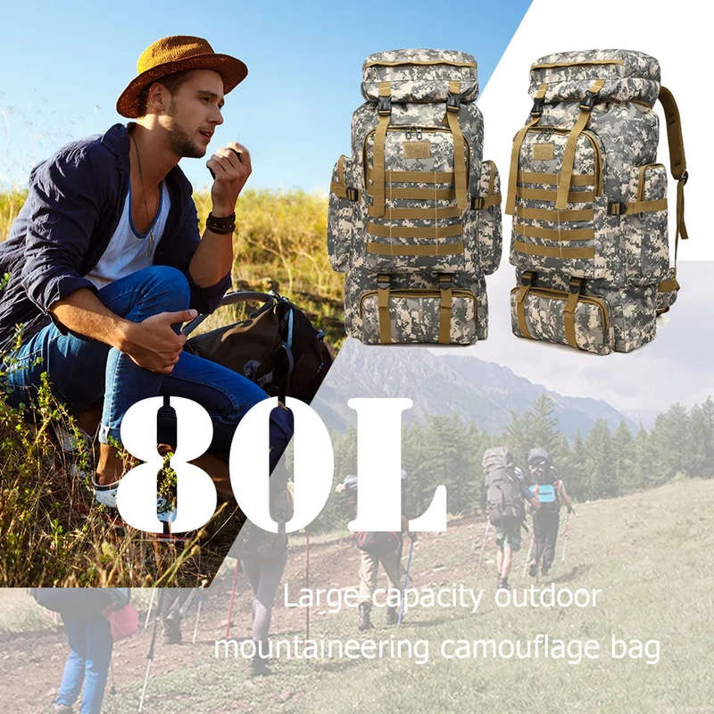80L Hiking Military Outdoor Backpack For Tactical Fishing Activities