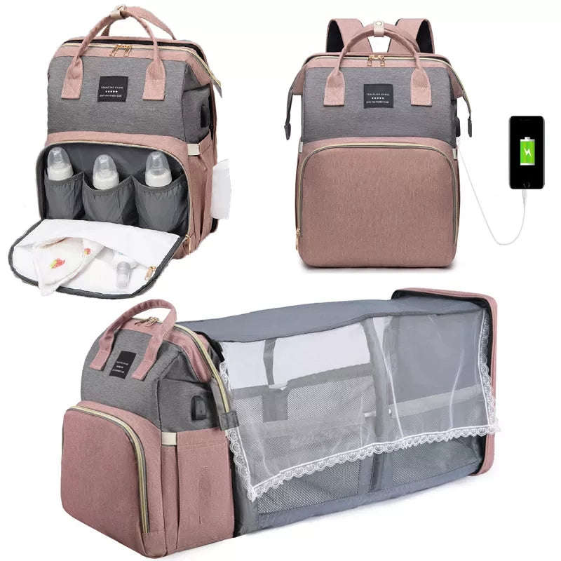 Baby Bag Bed 2 in 1 Mom Nursery Travel Bag