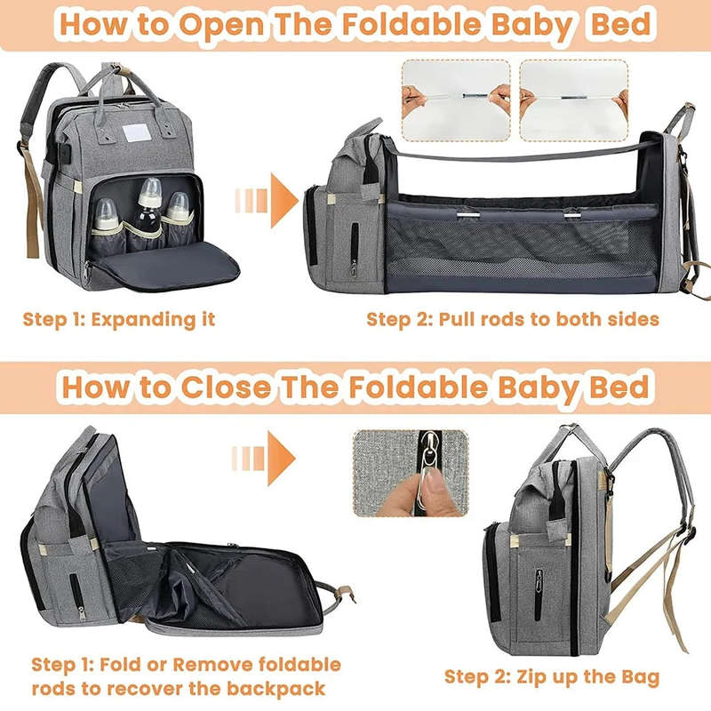 Baby Bag Bed 2 in 1 Mom Nursery Travel Bag