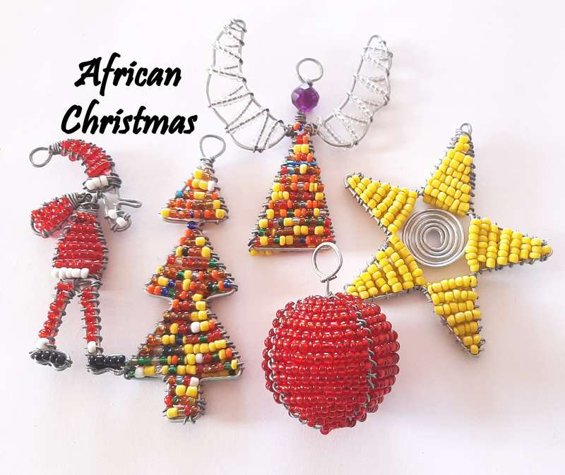 Christmas Decorations - Pack of 5 - African Beaded Wire Ornaments